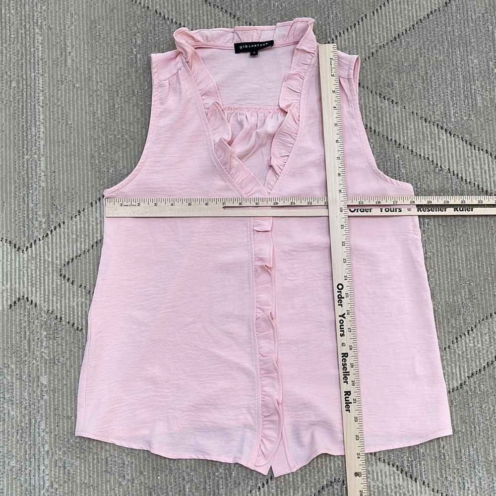 Gibson Pink Sleeveless Ruffle Blouse - Small - Picture 2 of 5